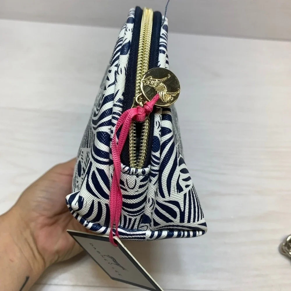 Dabney Lee Womens OS Cosmetic Bag Zebra Print‎ Navy Blue Travel Makeup Pouch NWT